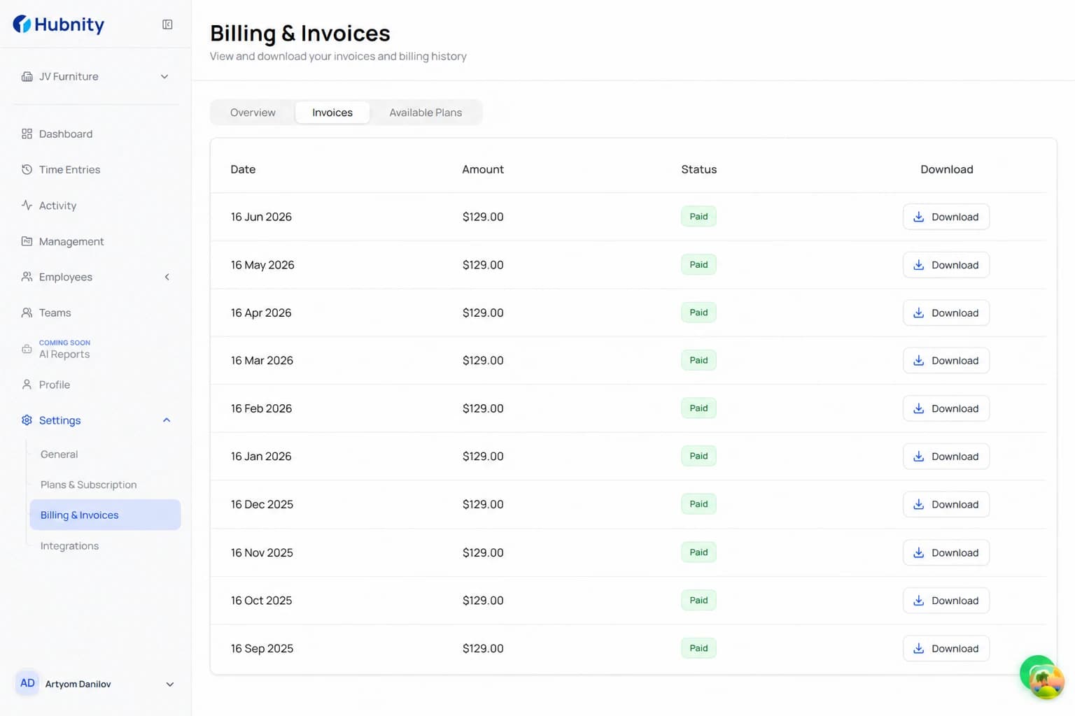 Viewing and Downloading Invoices