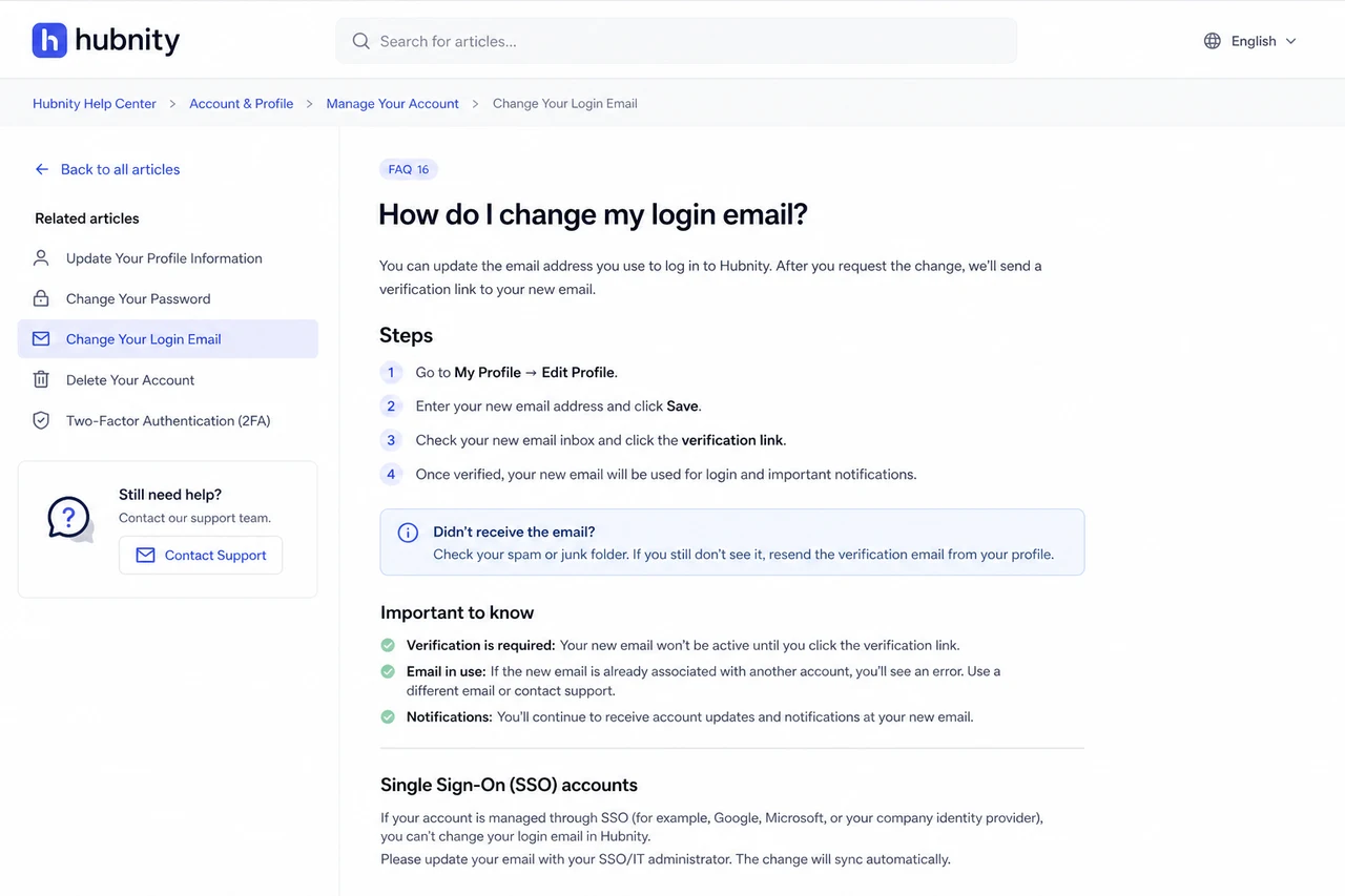 Can I change my login email? screenshot