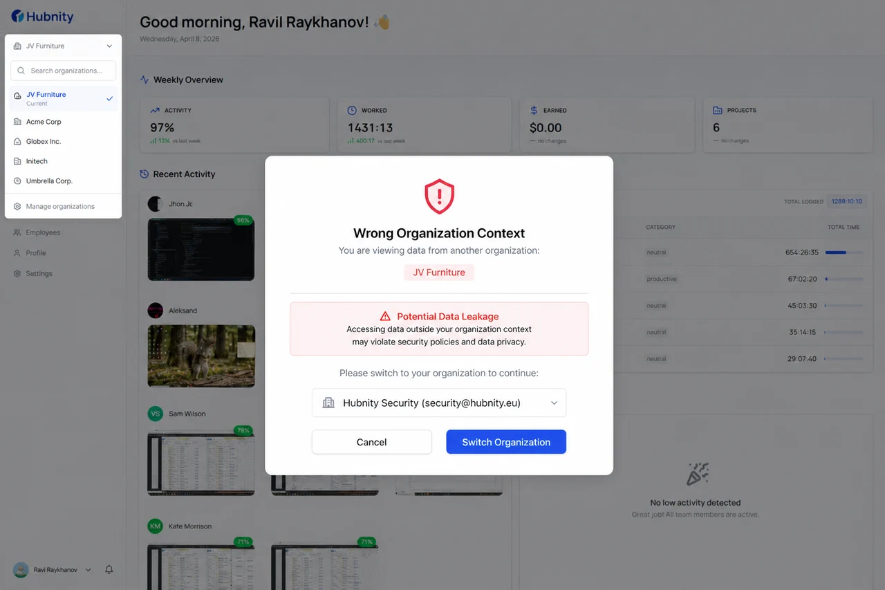 Why am I seeing someone else's data? screenshot