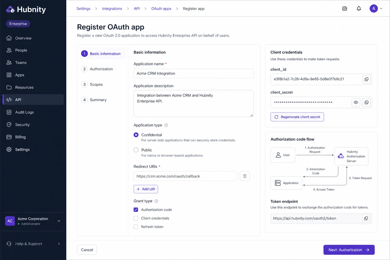 OAuth 2.0 (Enterprise) screenshot