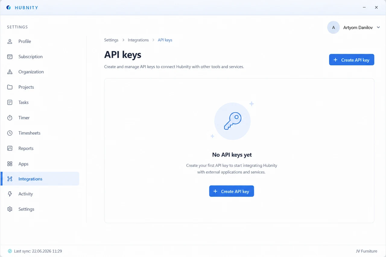 Generate an API key screenshot