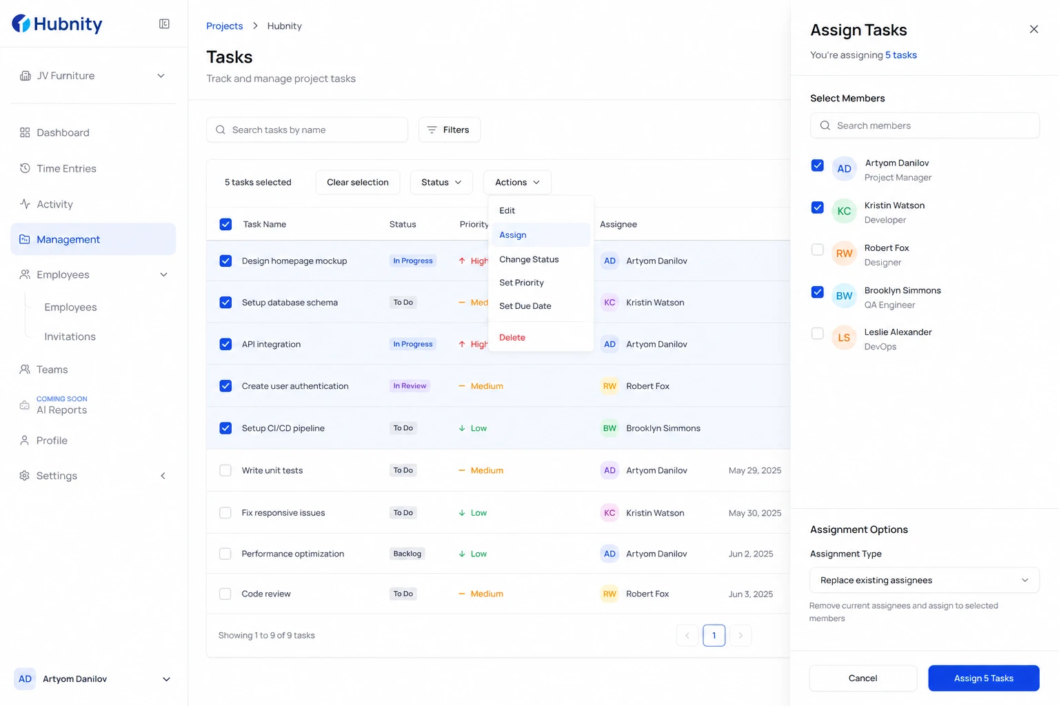 Bulk assignment screenshot