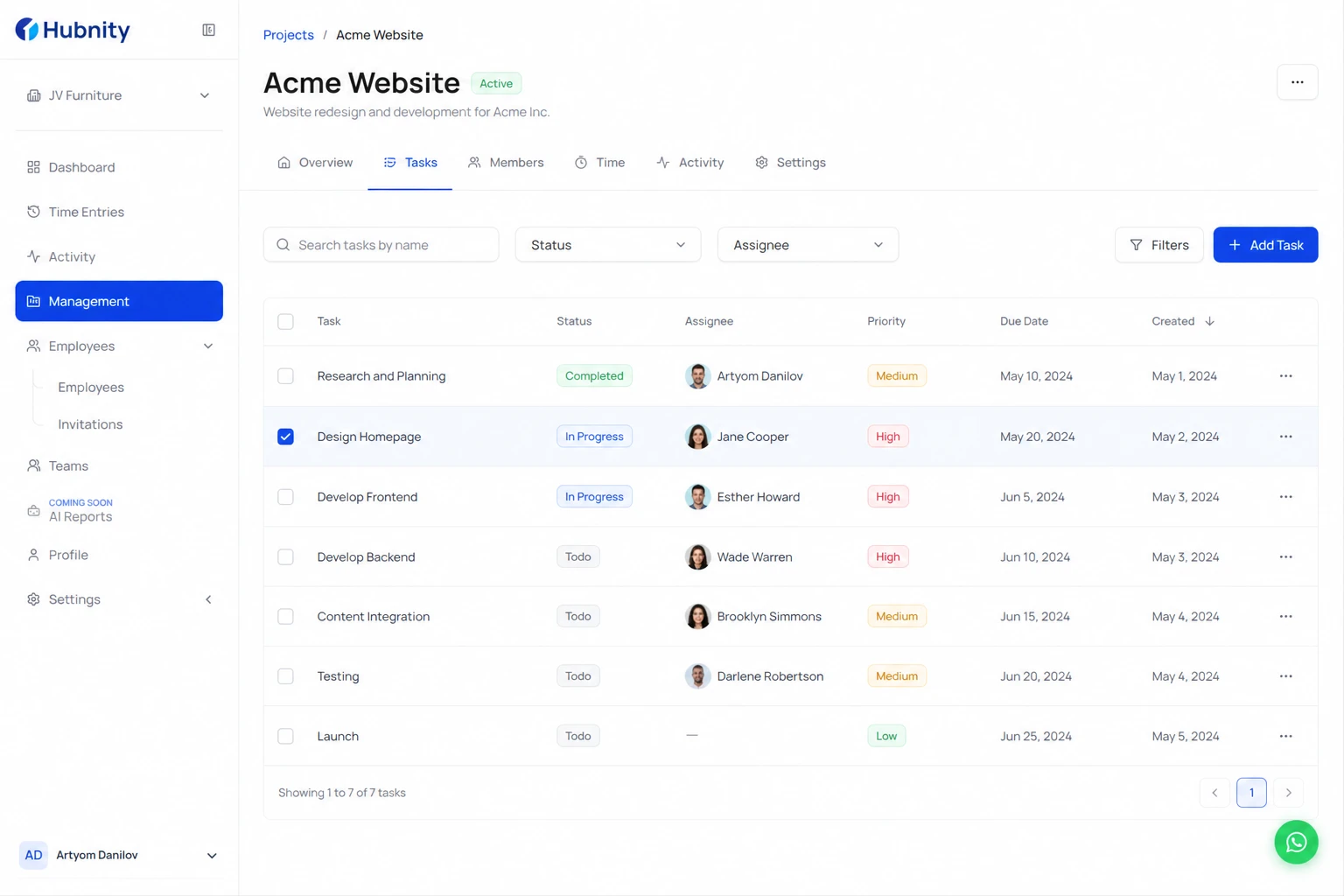 Assign a task to a member screenshot