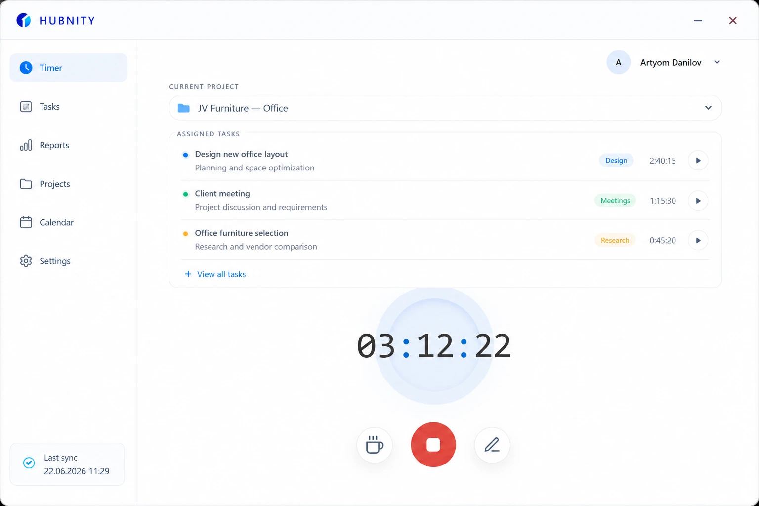 Tracking time on assigned tasks screenshot