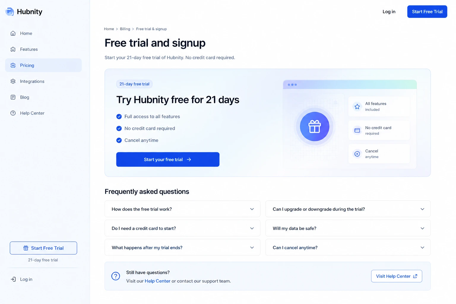 Free trial and signup screenshot