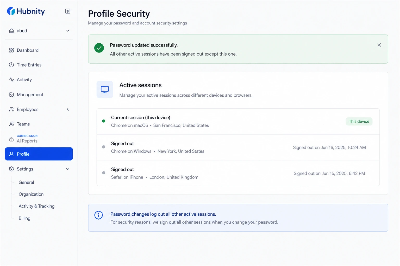 Change your password screenshot