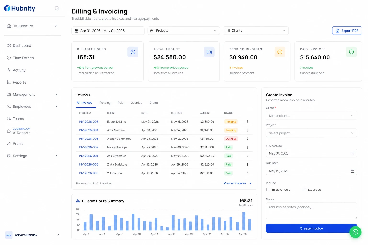Easy invoicing on hubnity.eu screenshot