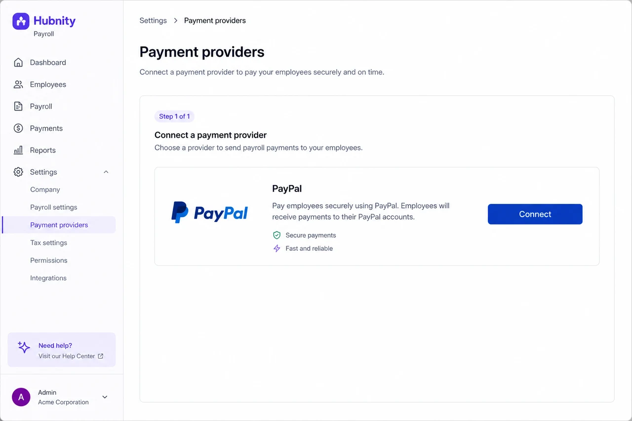 Connect PayPal screenshot