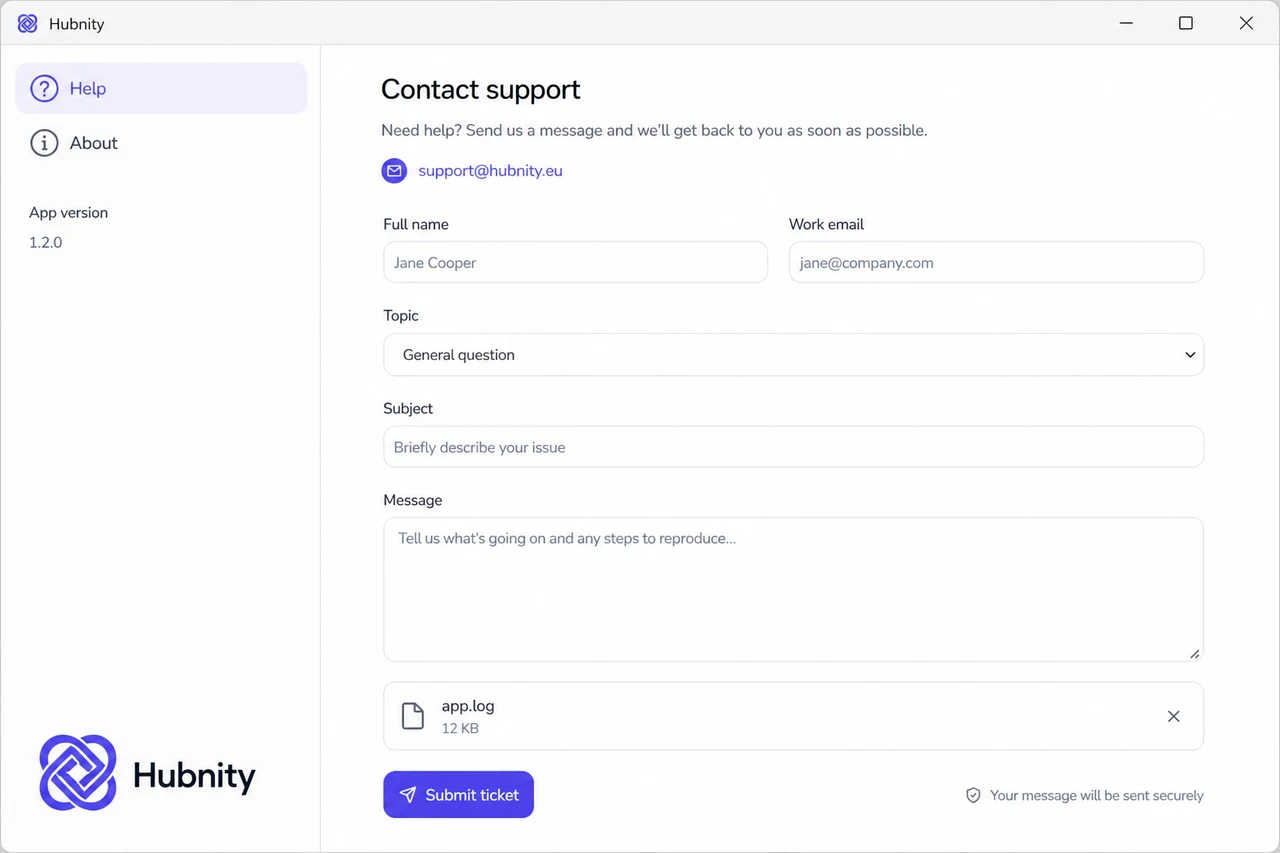 Escalation to support screenshot