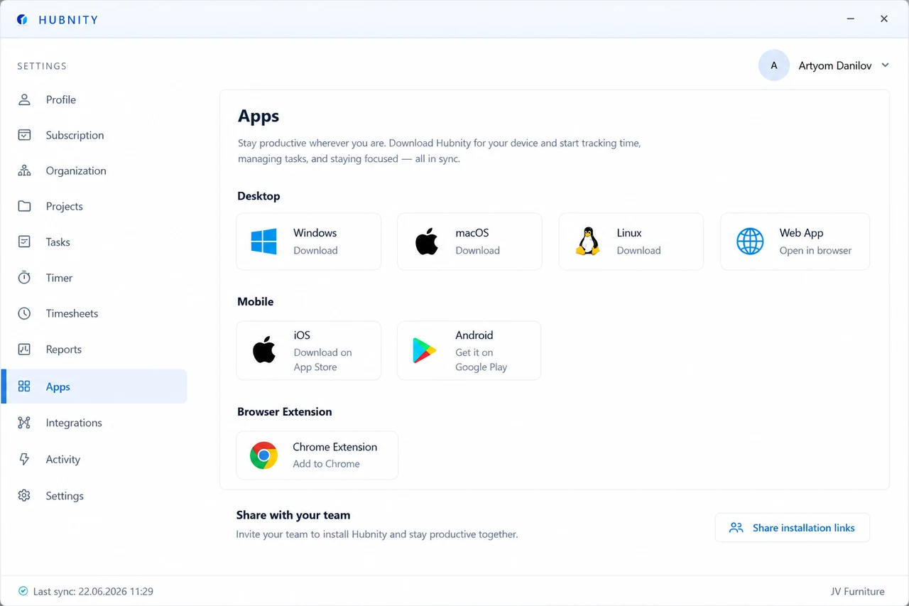 Desktop app on hubnity.eu screenshot