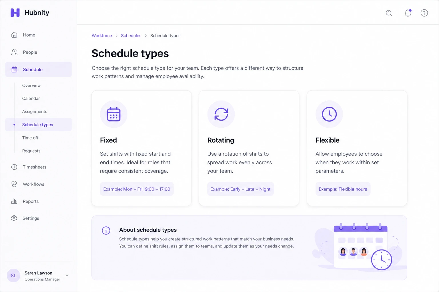 Schedule types screenshot