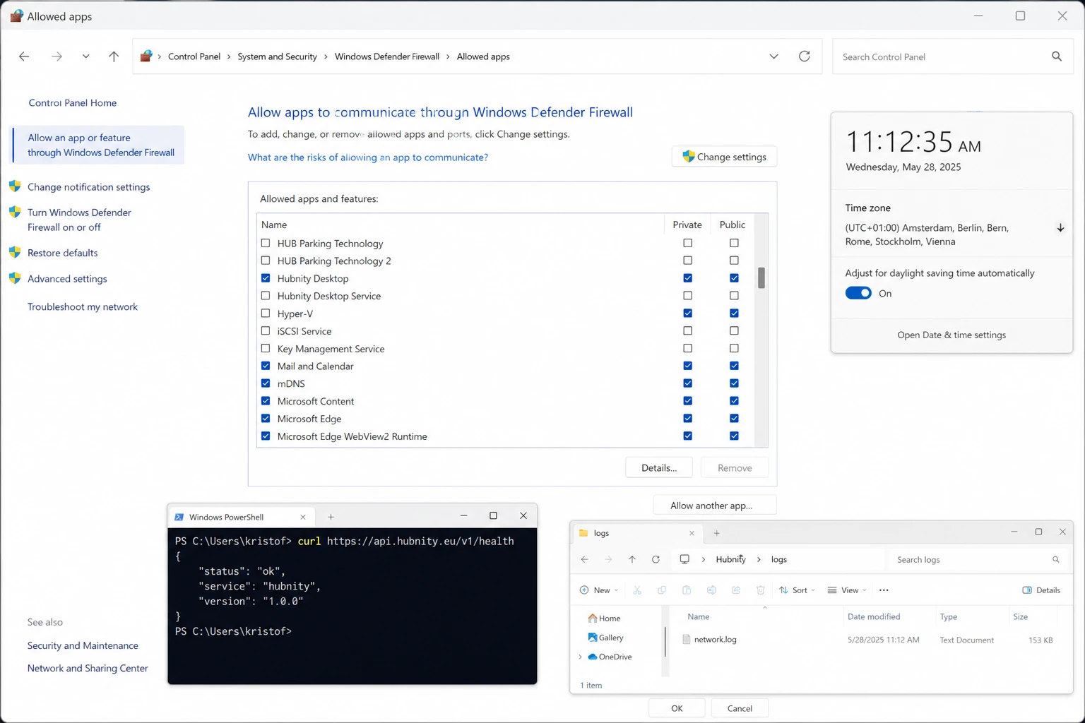 Windows firewall screenshot