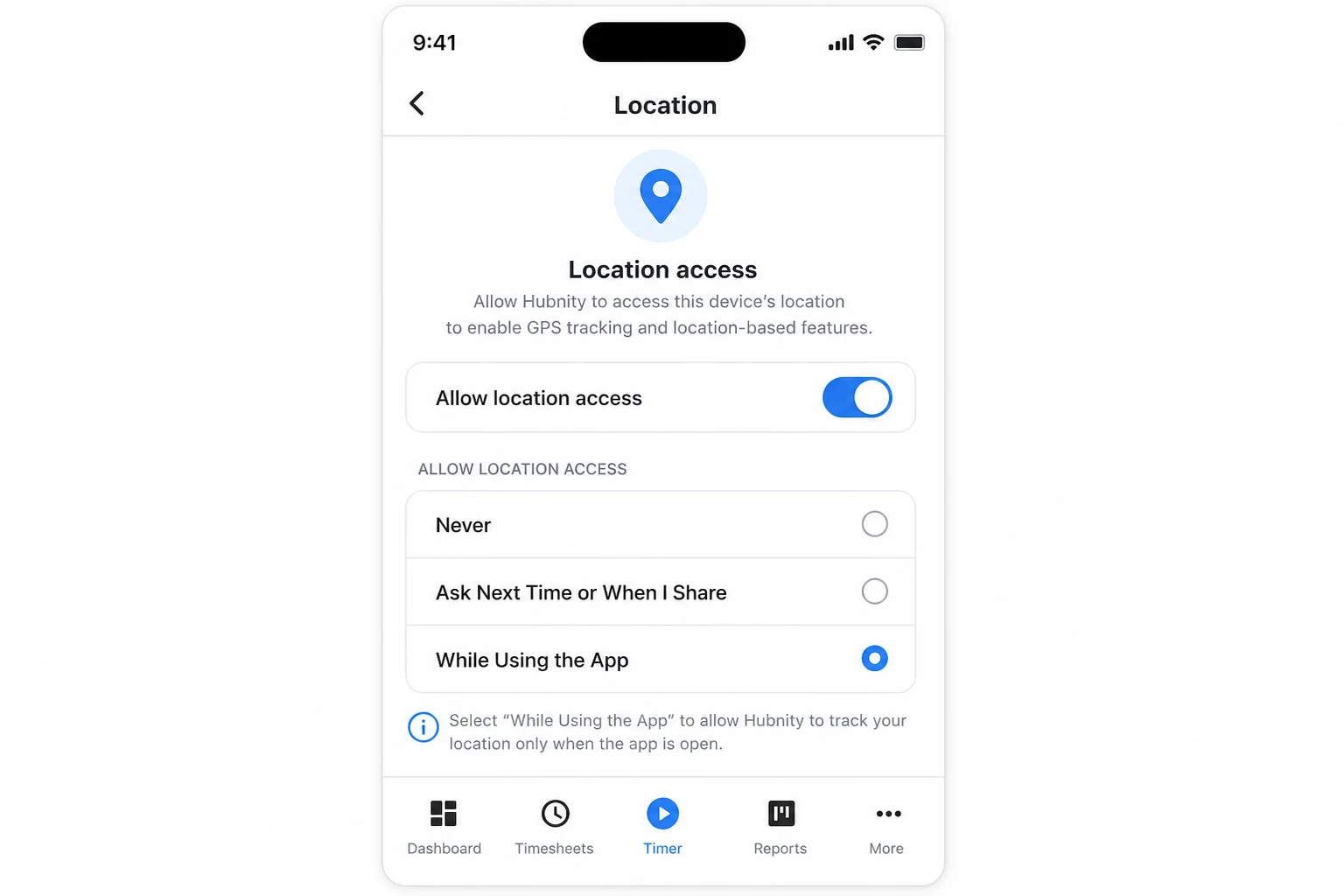 Location services screenshot