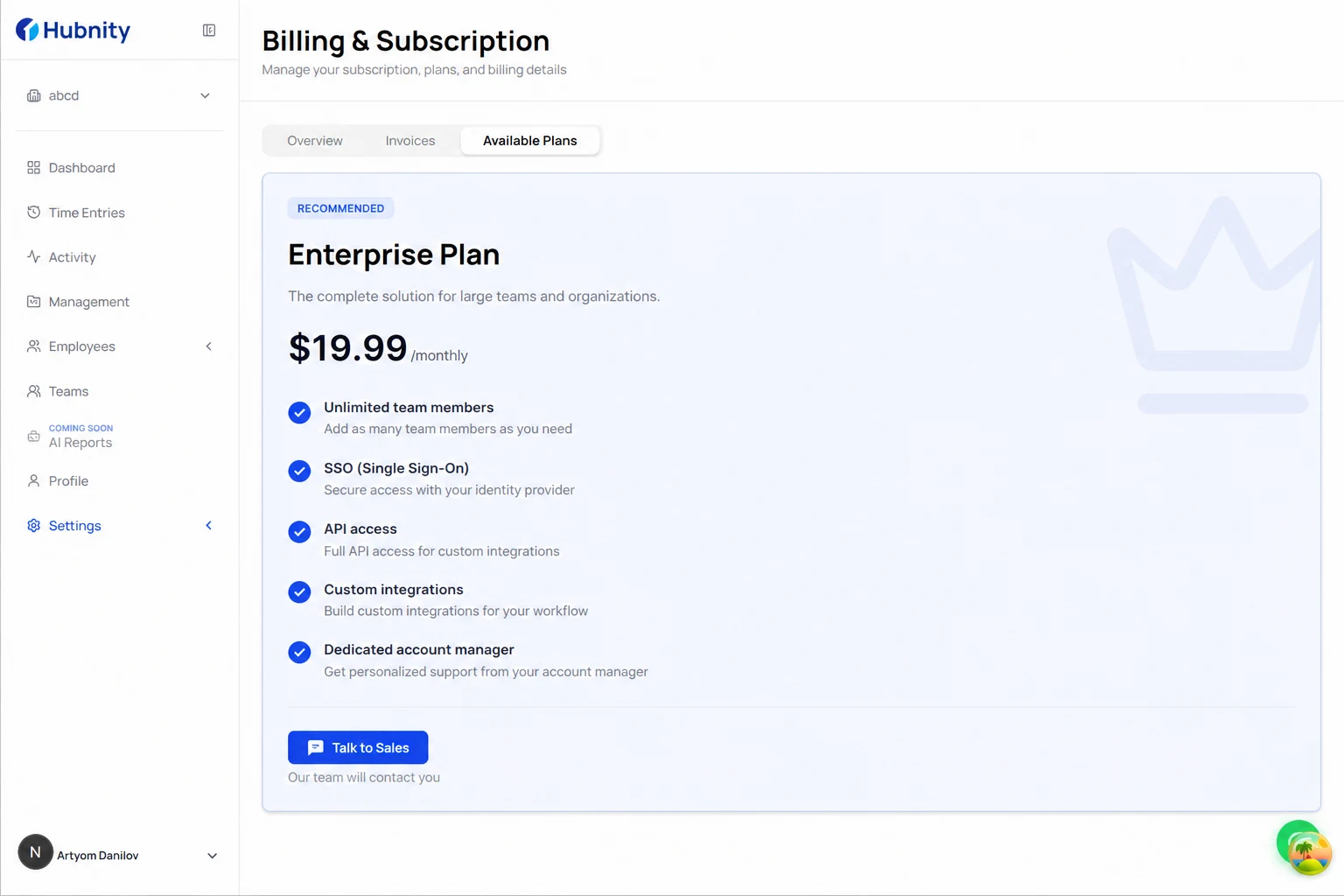 Enterprise — $19.99/monthly screenshot