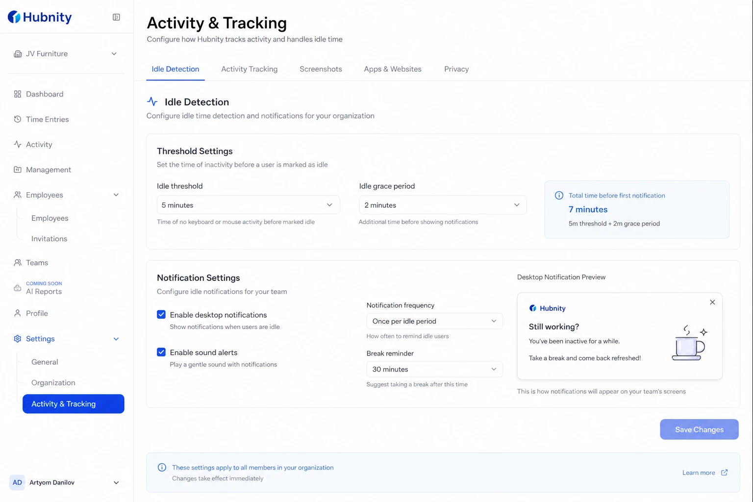 Configuring Idle Time Settings