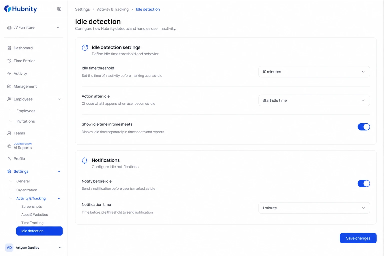 Configure idle detection screenshot