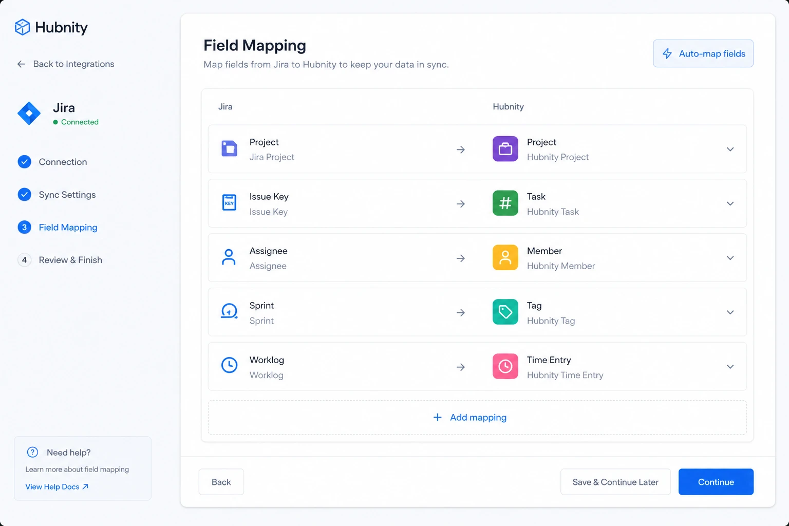 Field mapping screenshot