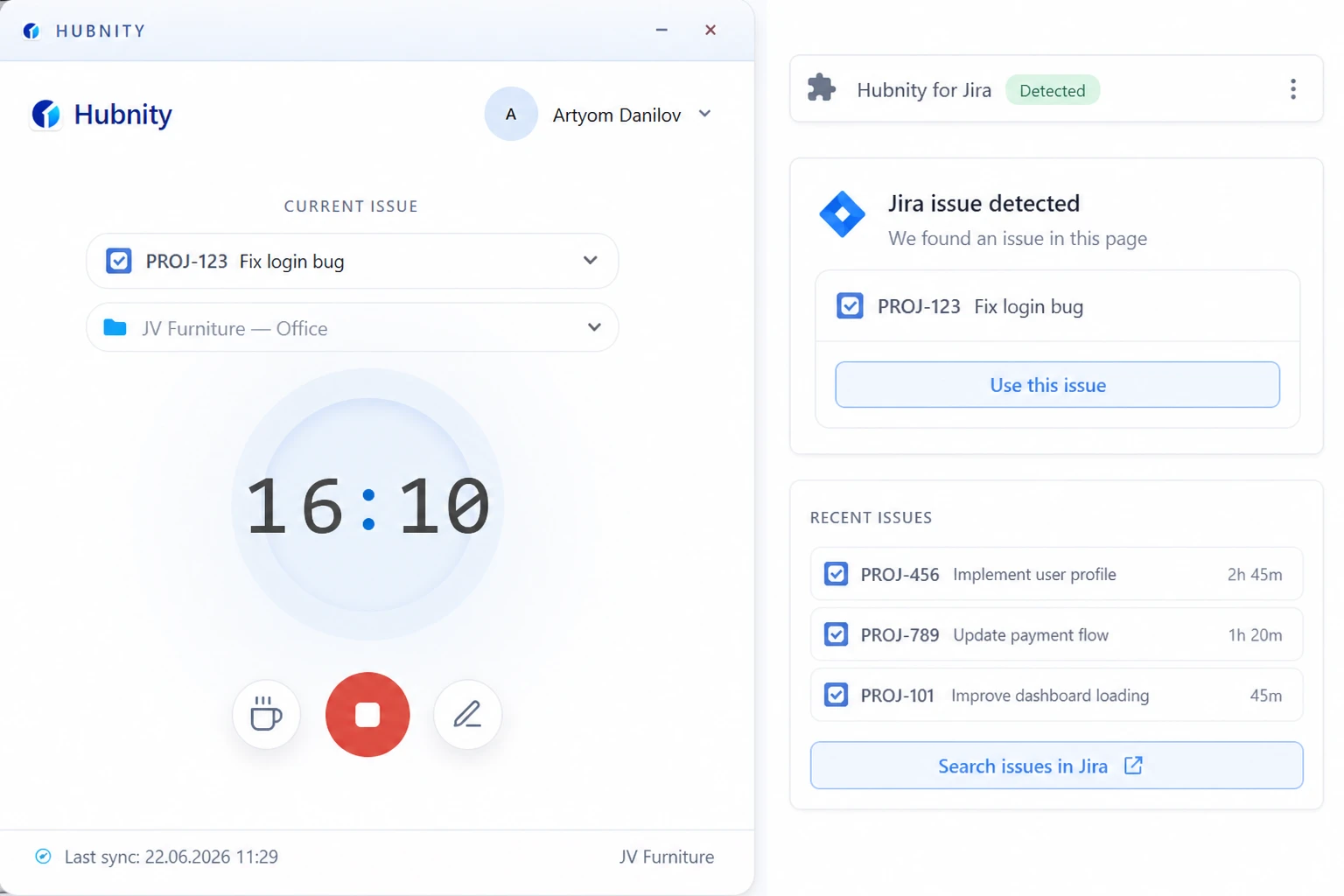 Tracking time on Jira issues screenshot