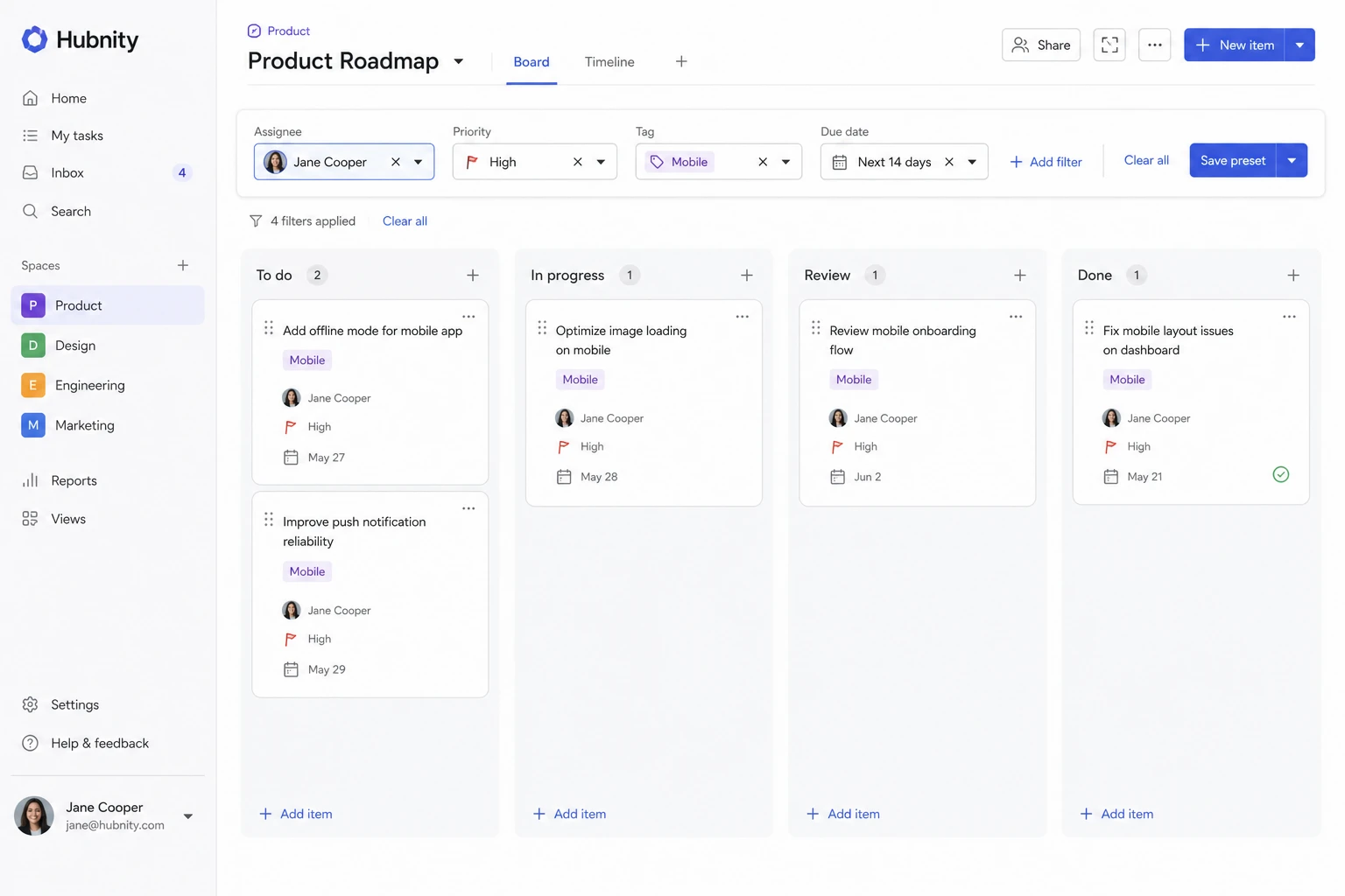 Board filters screenshot