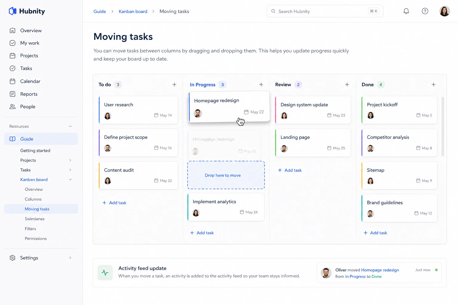 Moving tasks screenshot