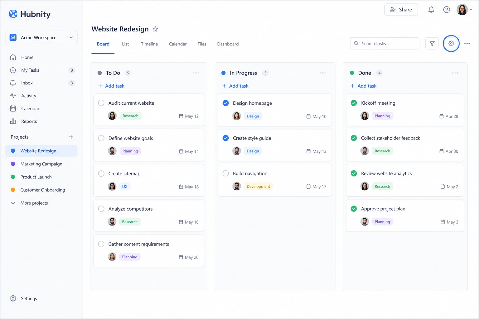 Customize board columns screenshot