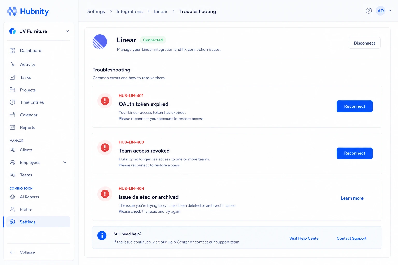 Common errors screenshot