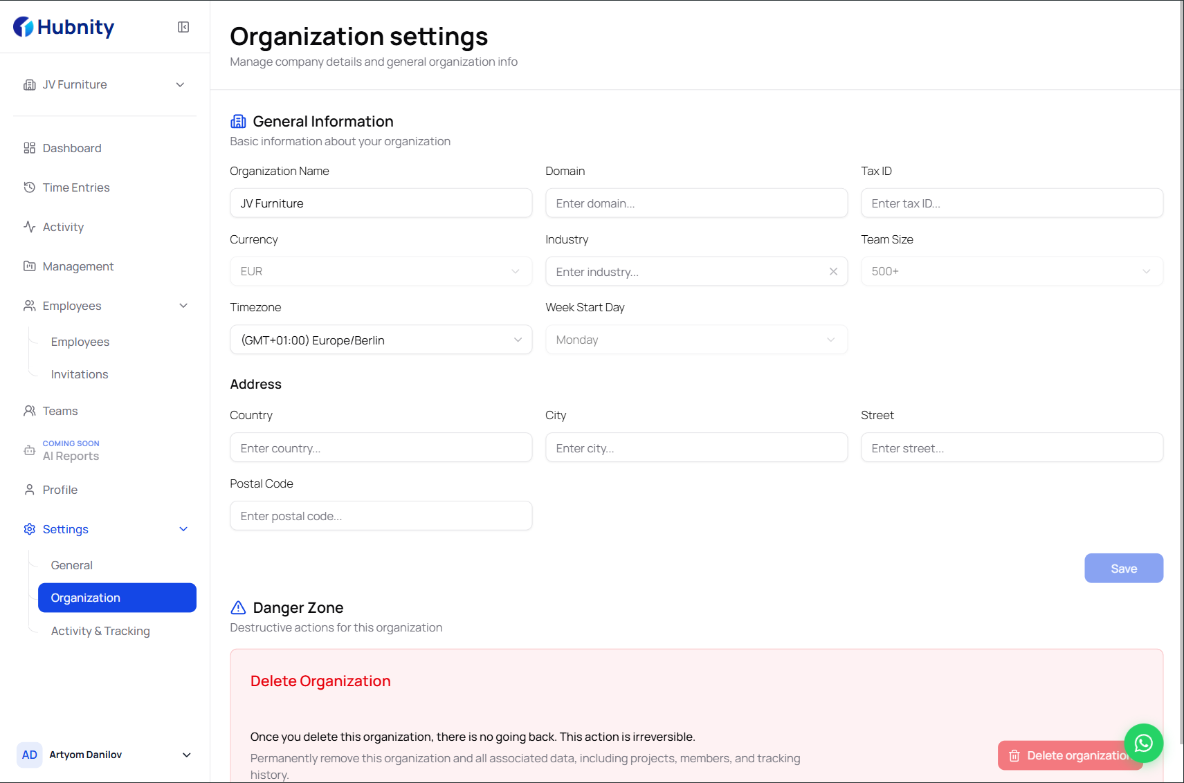 Managing Organization Settings