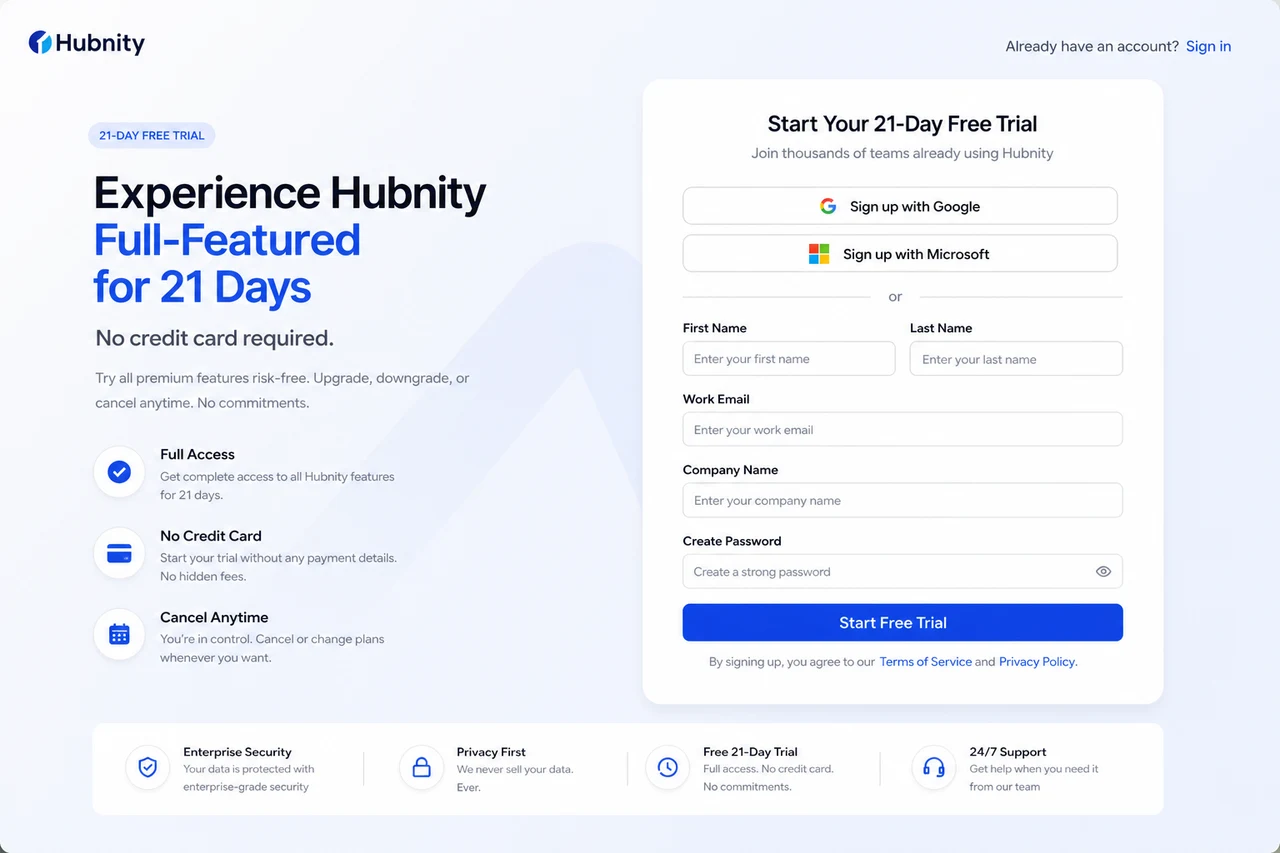 Trial and signup screenshot