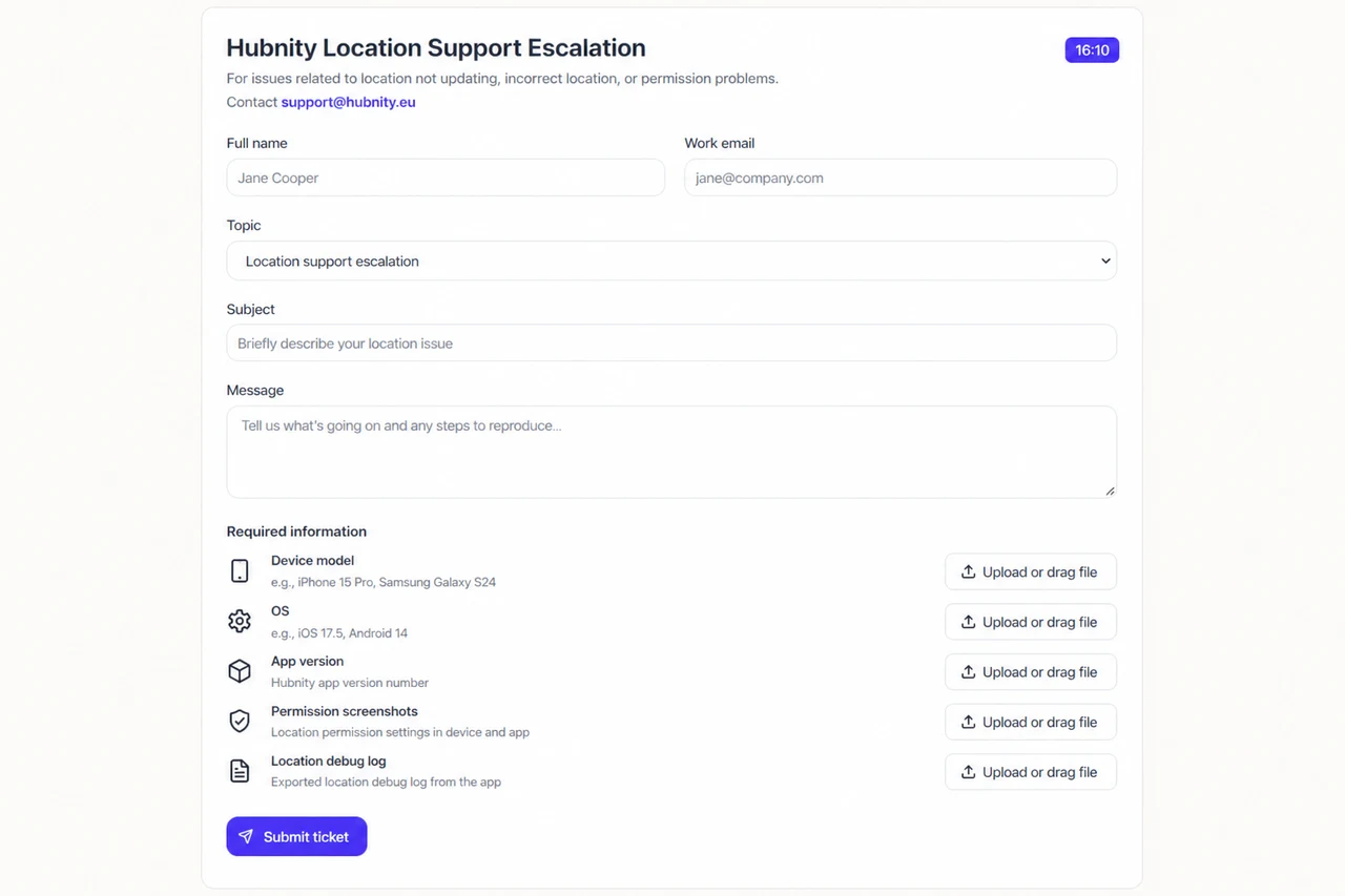Escalation to support screenshot