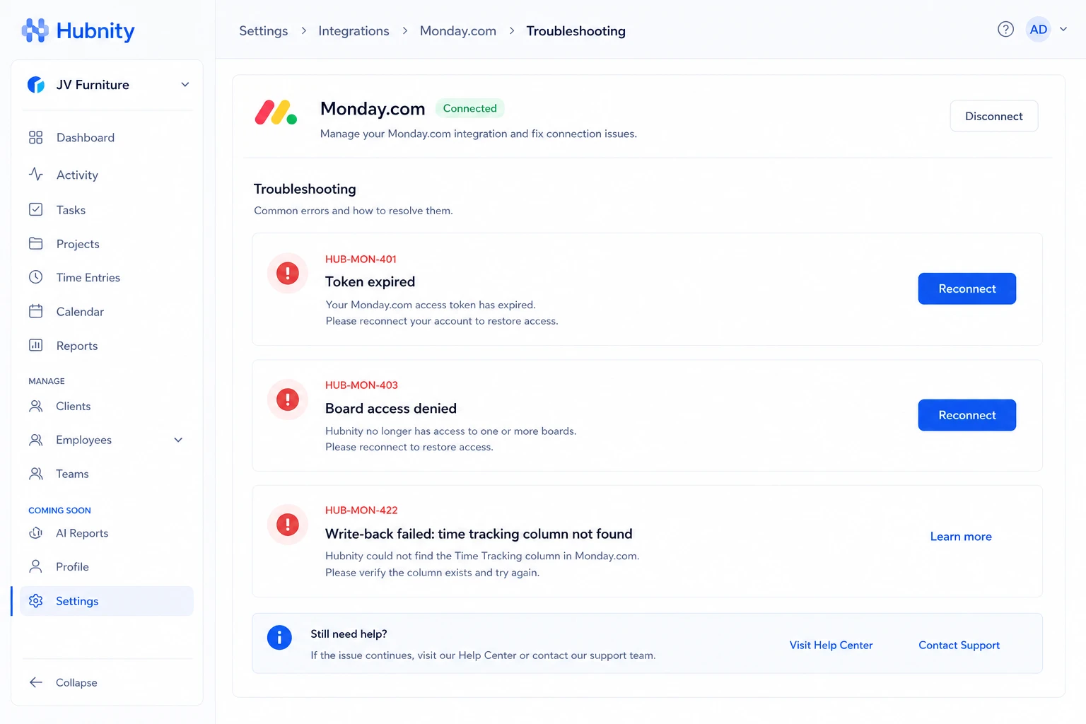 Common errors screenshot