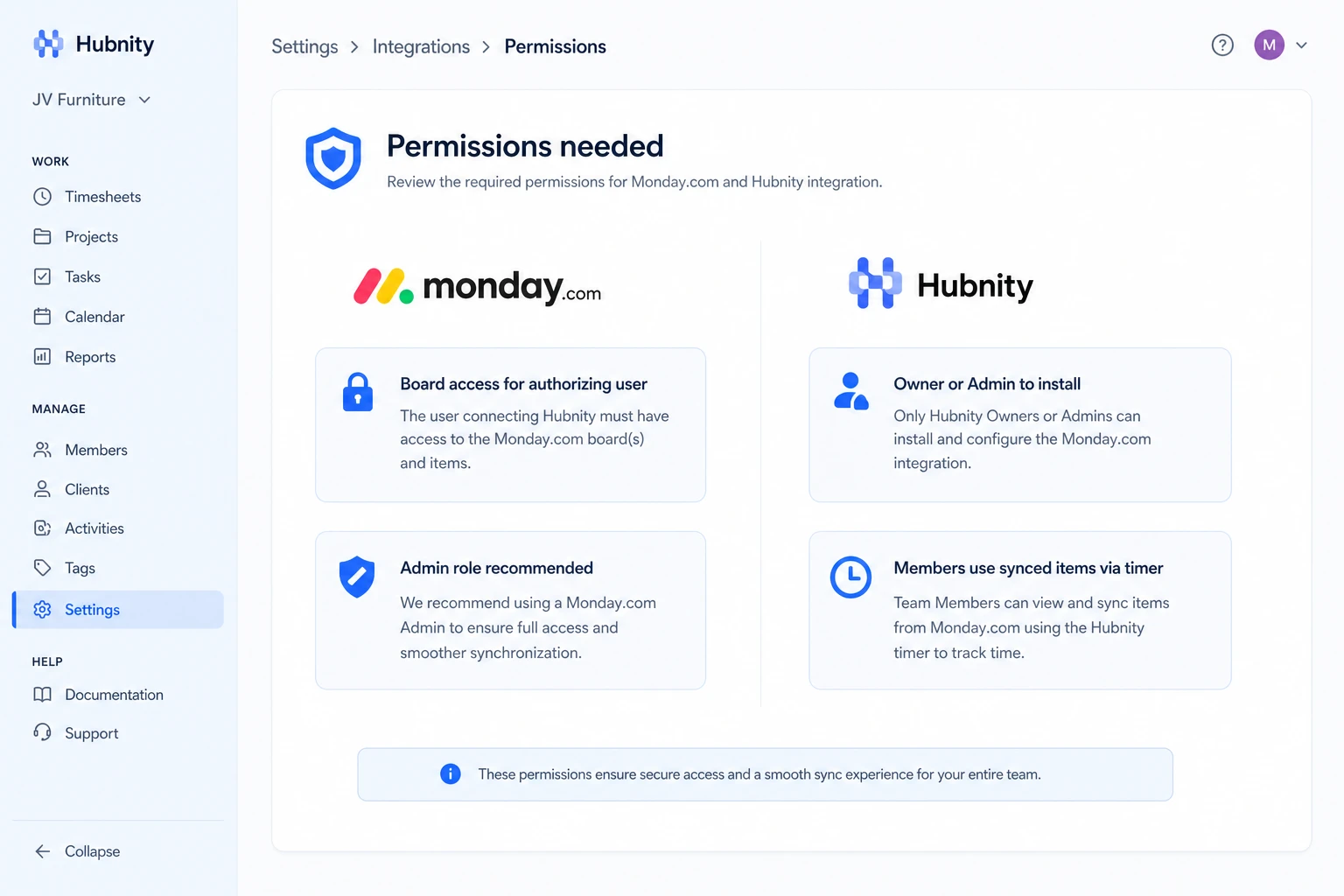 Permissions needed screenshot