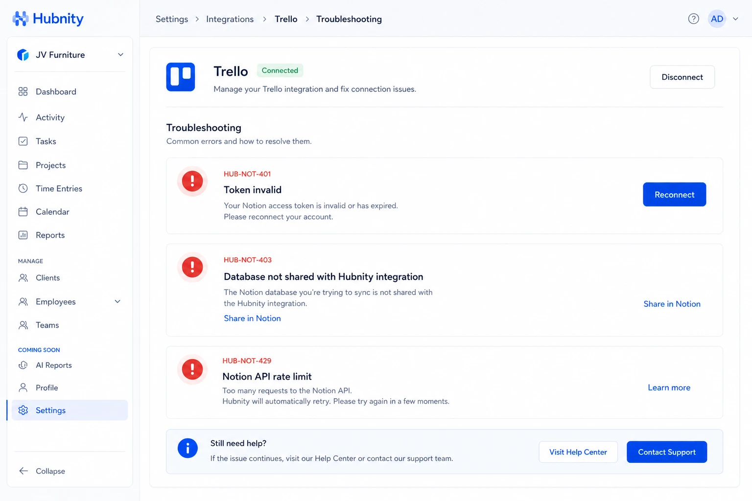 Common errors screenshot