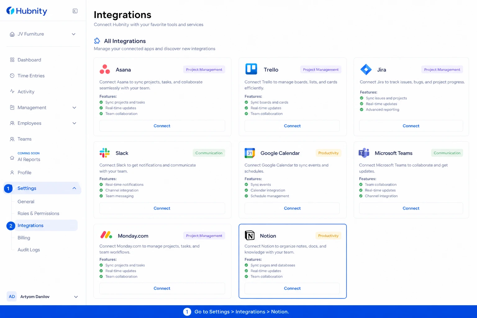 Connect Notion screenshot