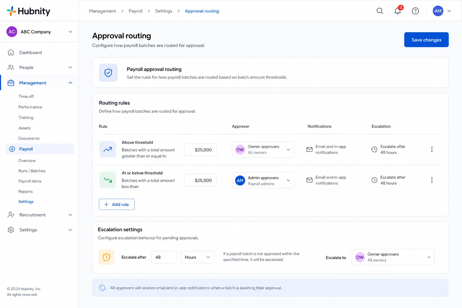 Approval routing screenshot