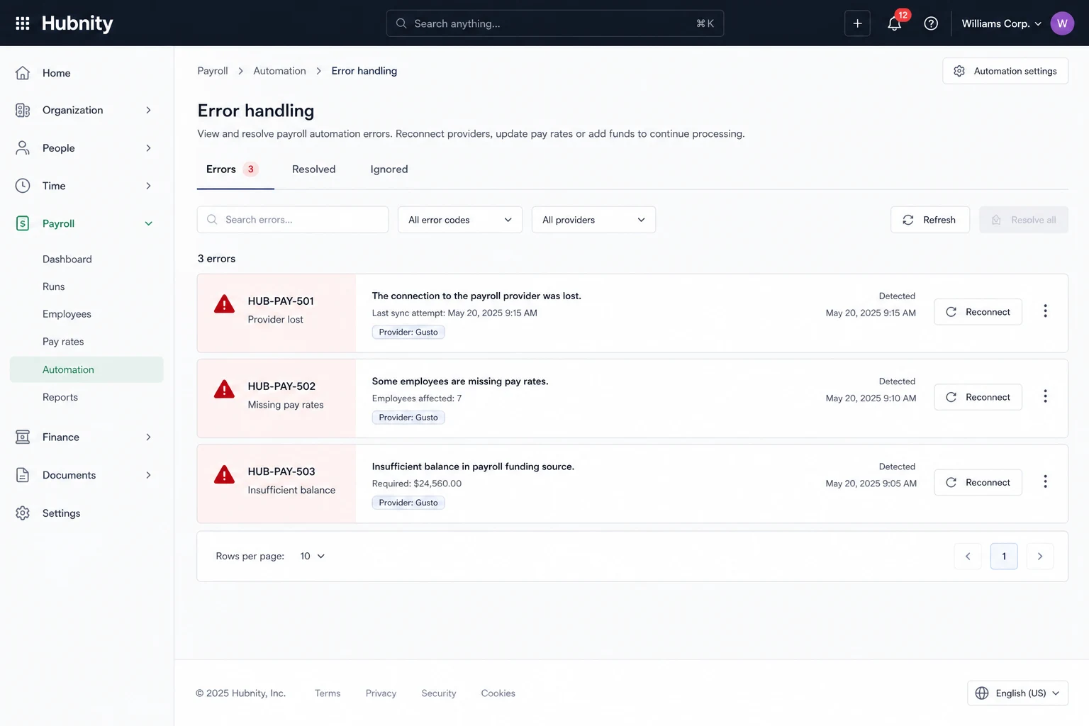 Error handling screenshot