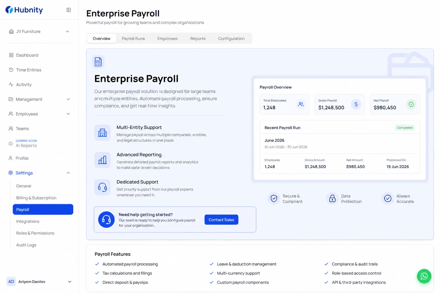 Enterprise payroll screenshot