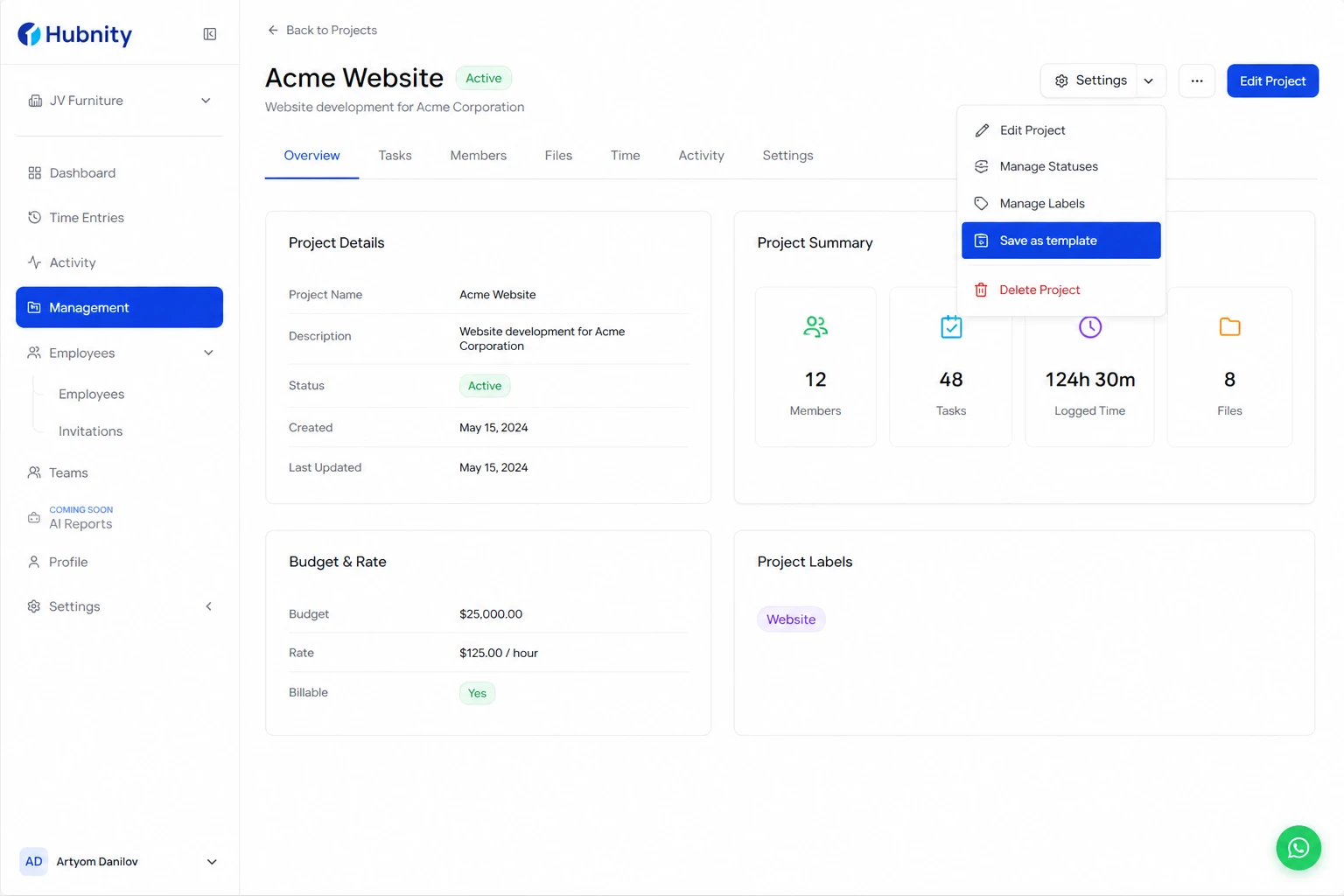 Create a project template screenshot