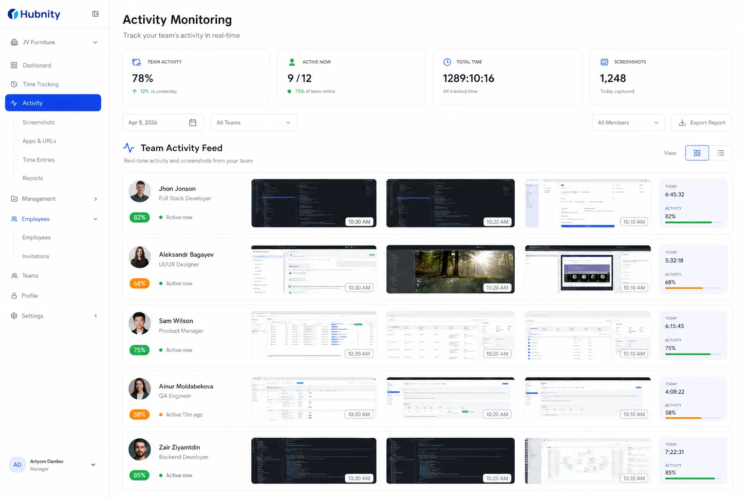 Team visibility on hubnity.eu screenshot