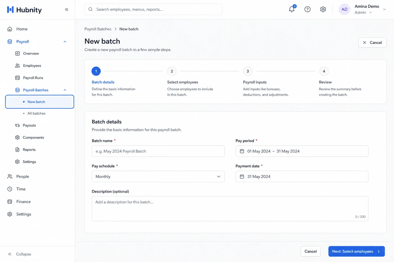 Create a payroll batch screenshot