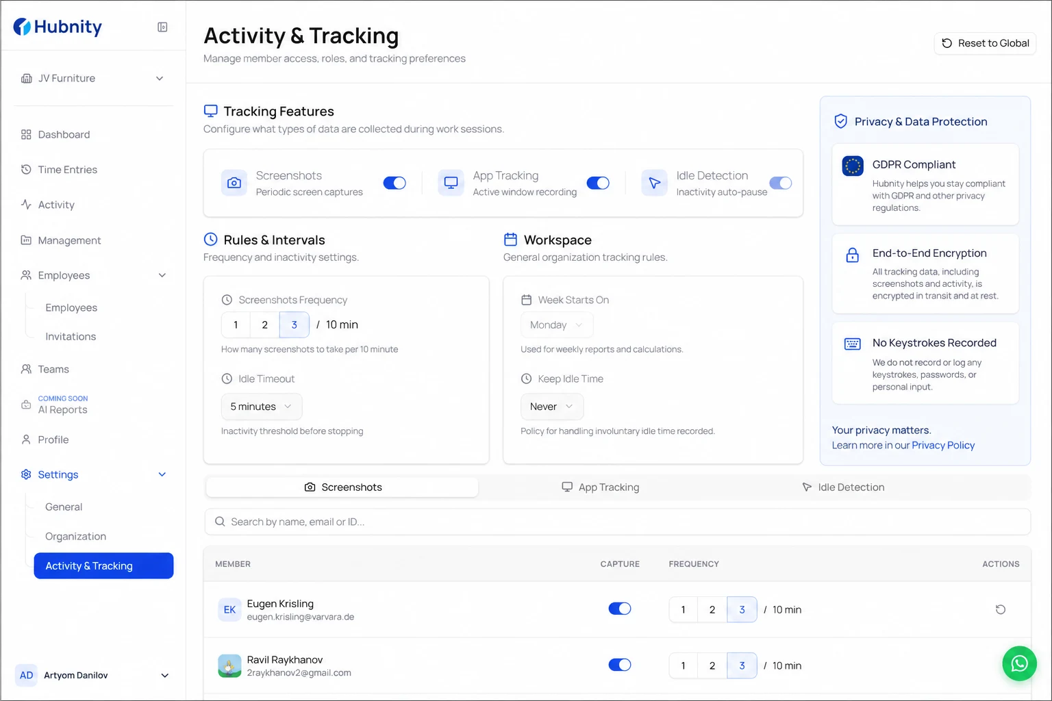 Privacy note screenshot
