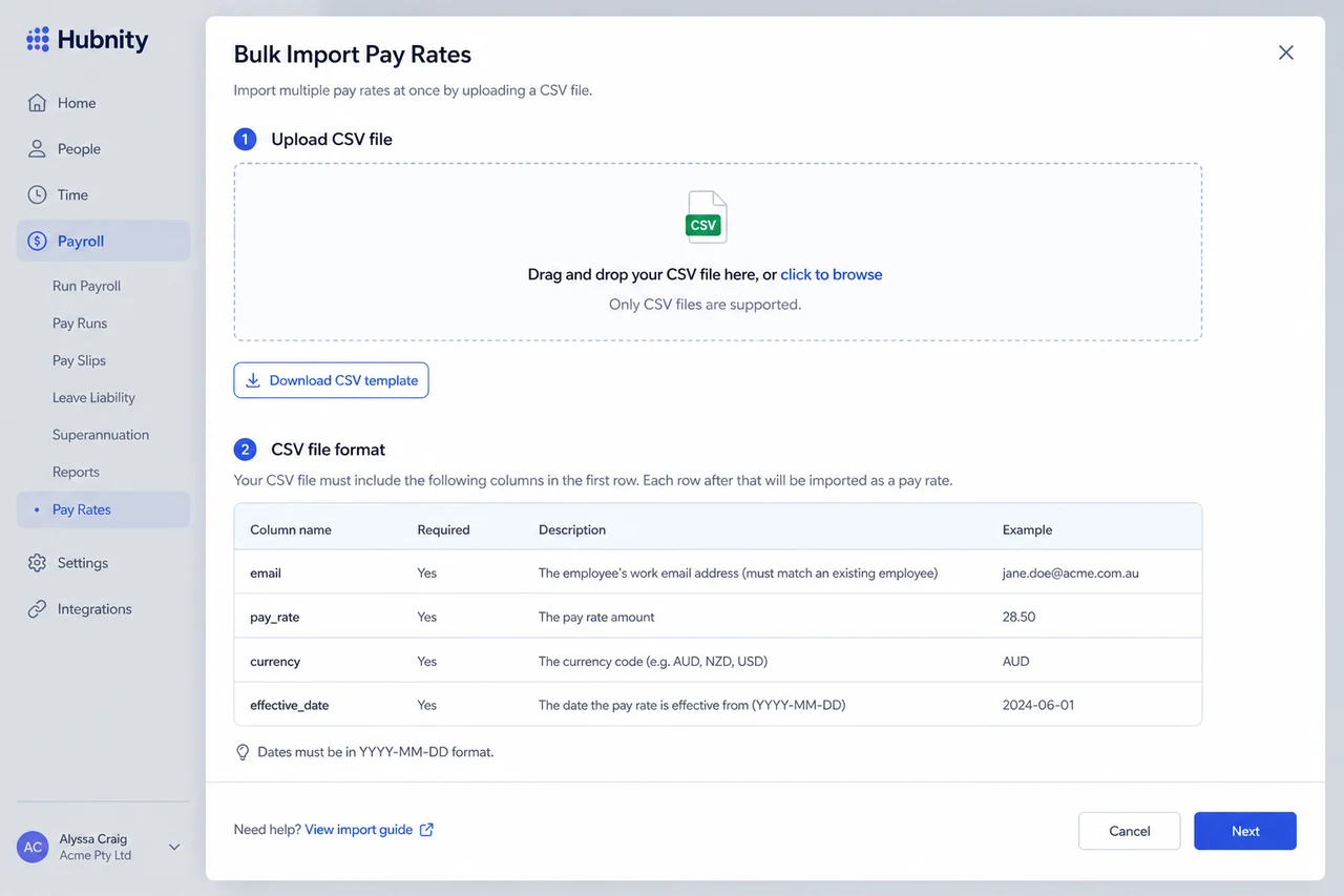 Bulk import screenshot