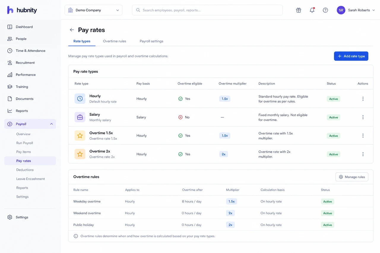 Rate types screenshot