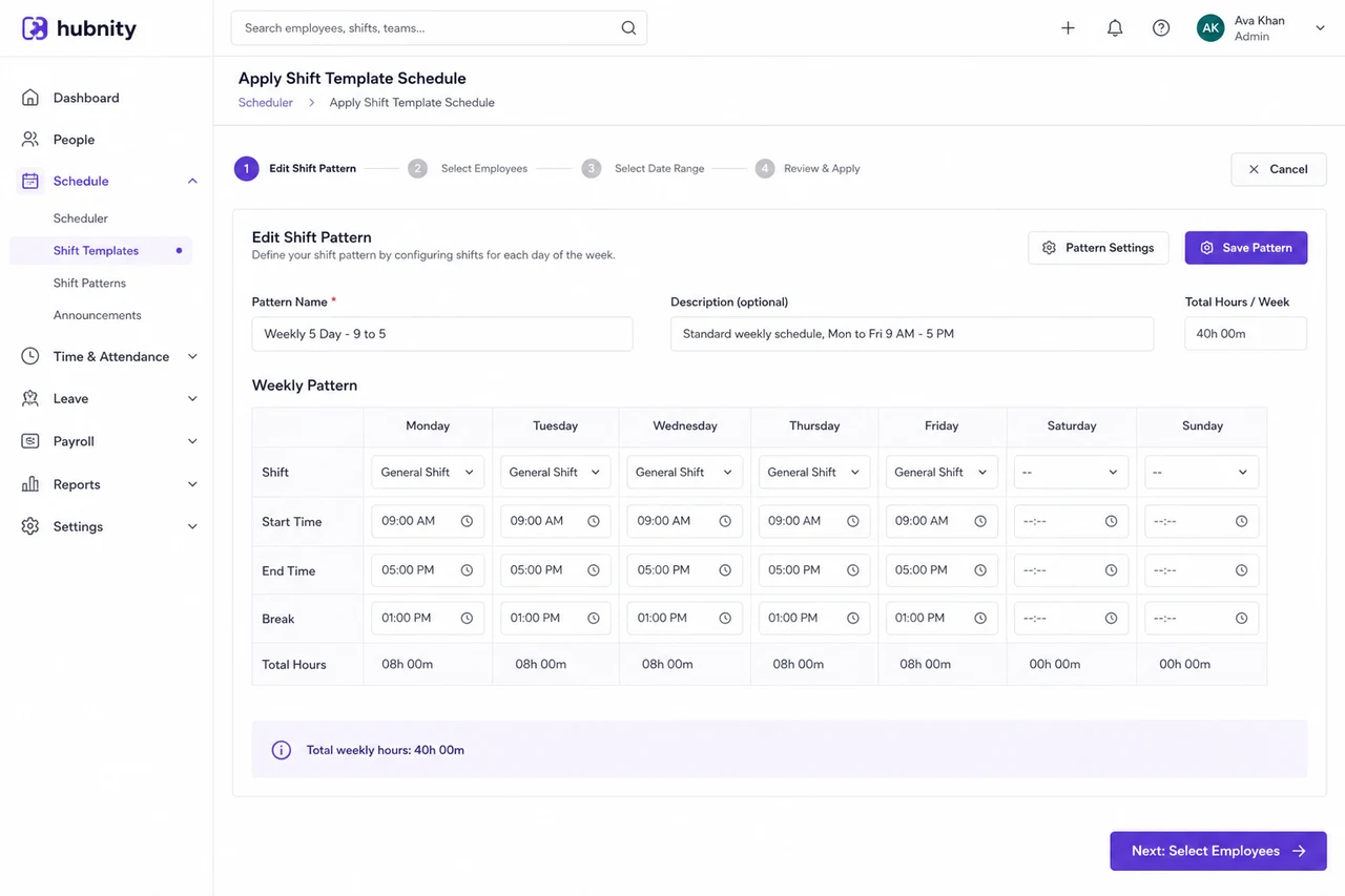 Apply templates to a schedule screenshot