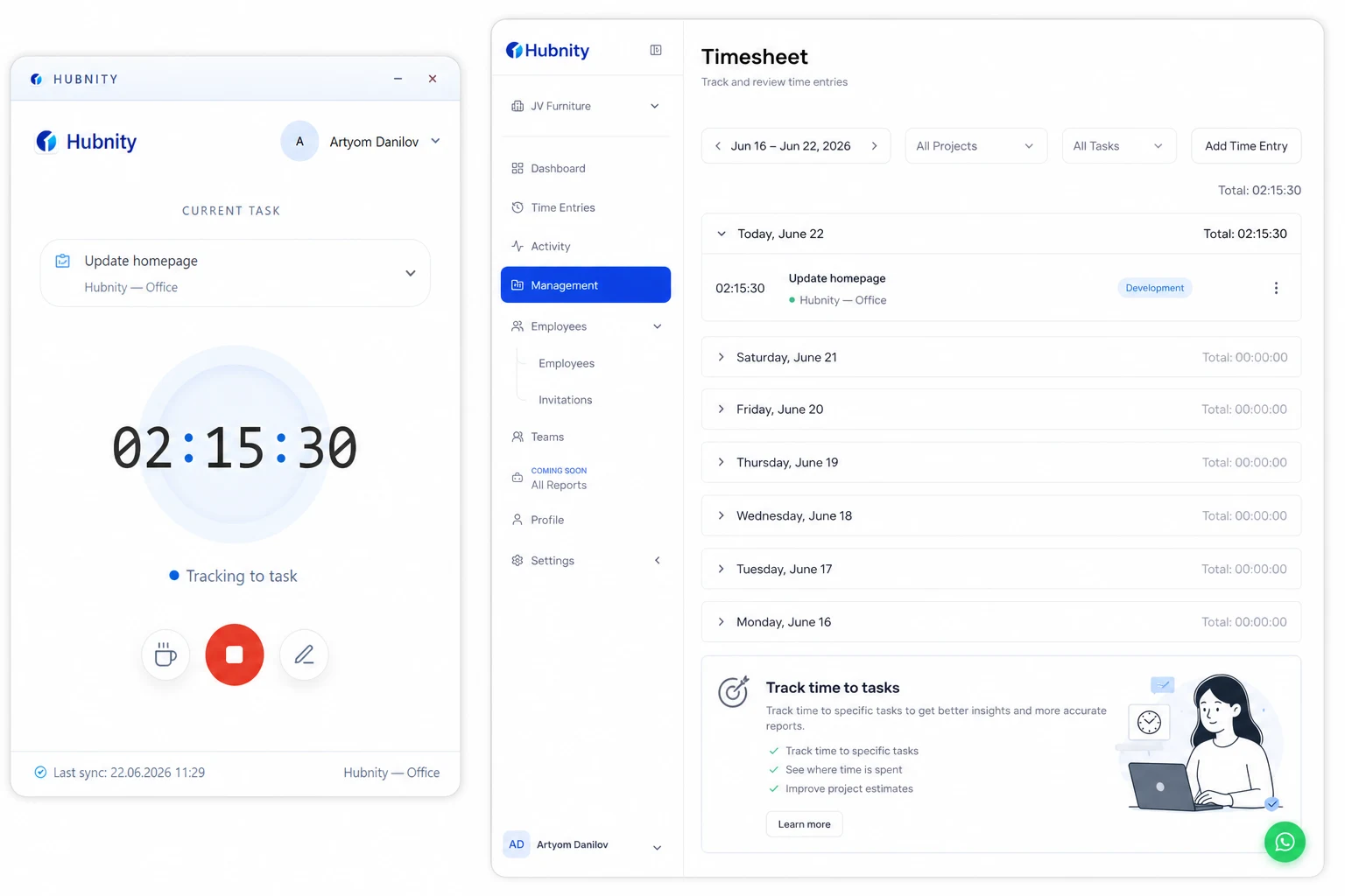 Track time to tasks screenshot