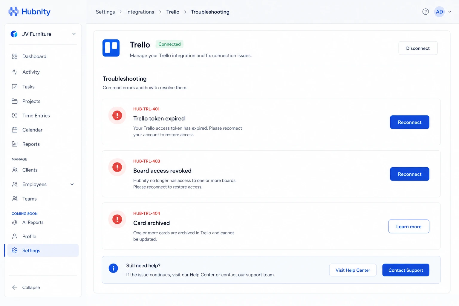 Common errors screenshot