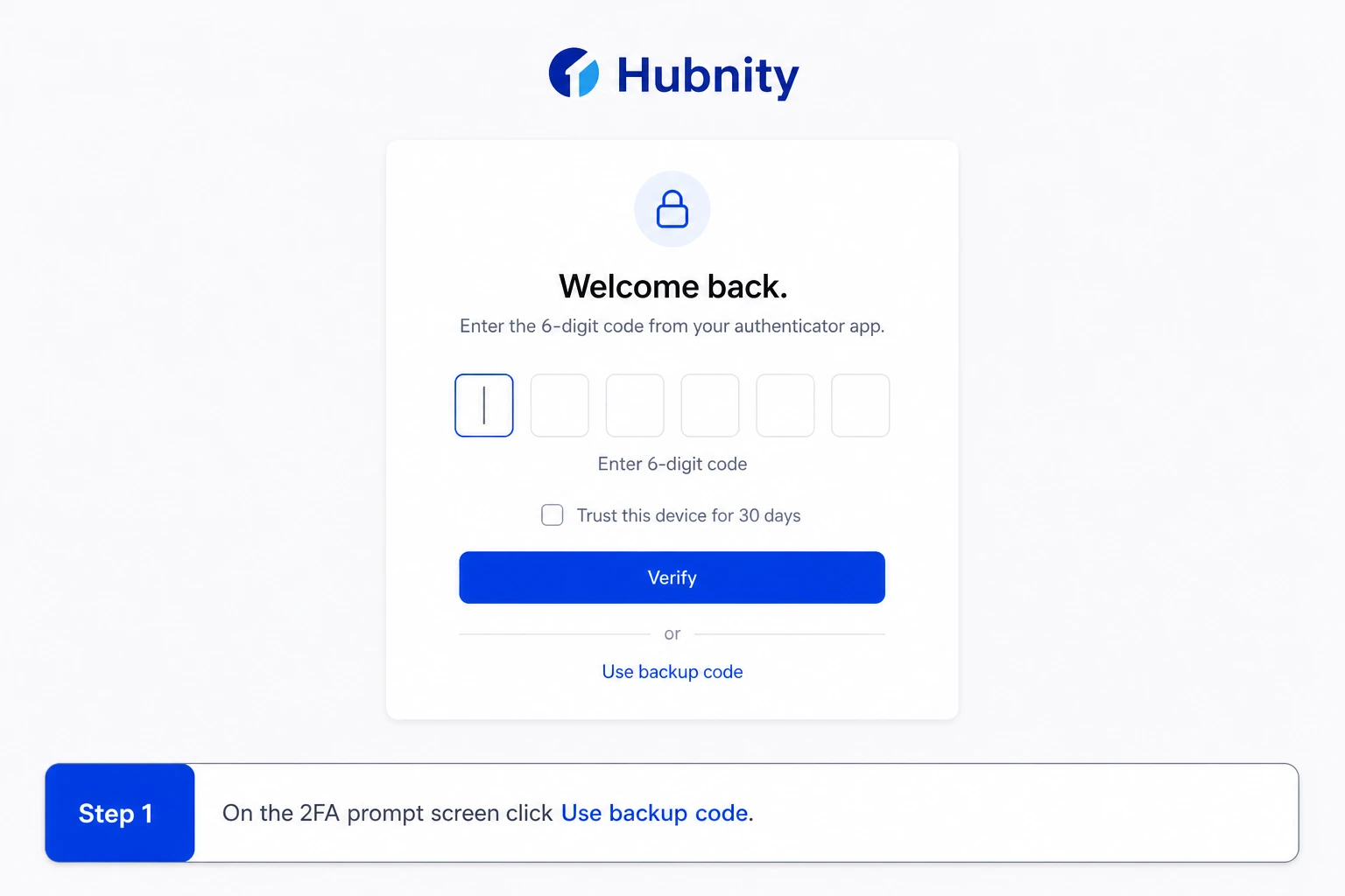 Use a backup code screenshot