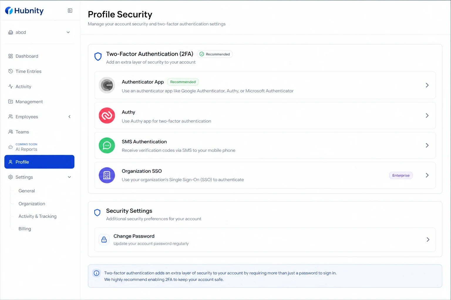 2FA methods screenshot