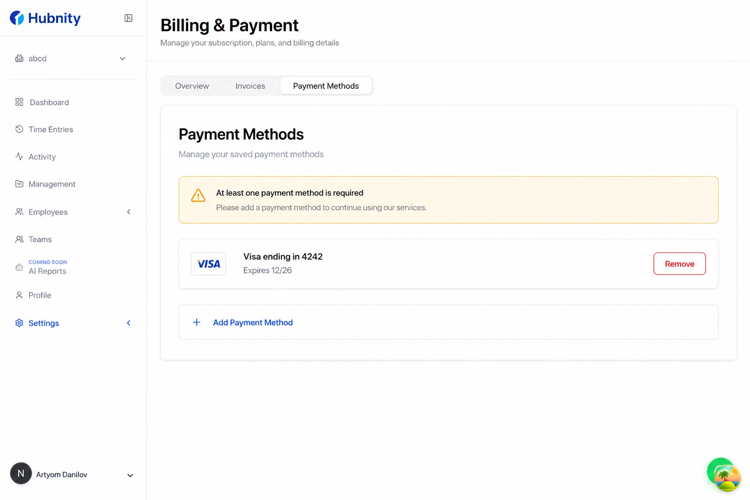 Remove a payment method screenshot