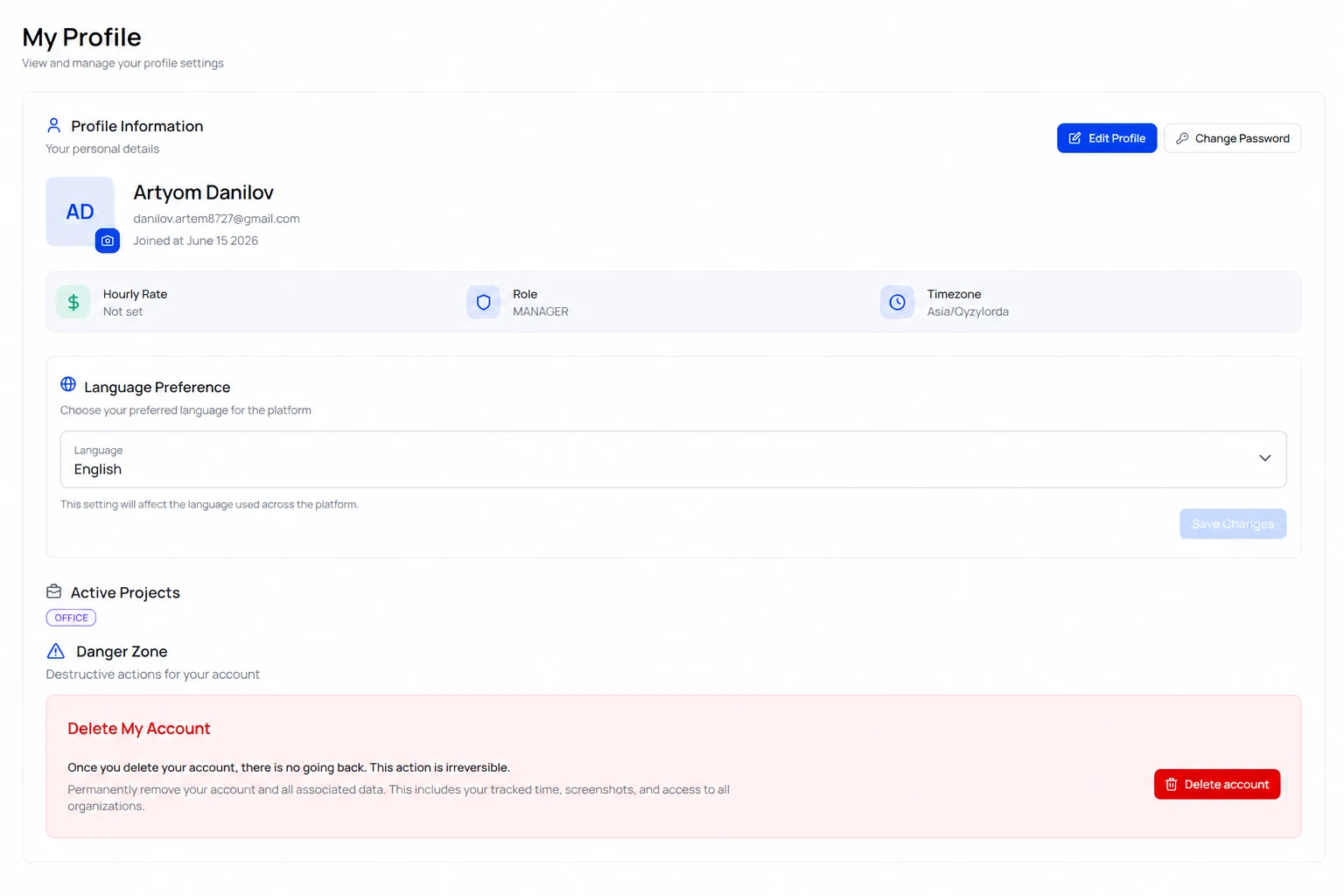 Language preference screenshot