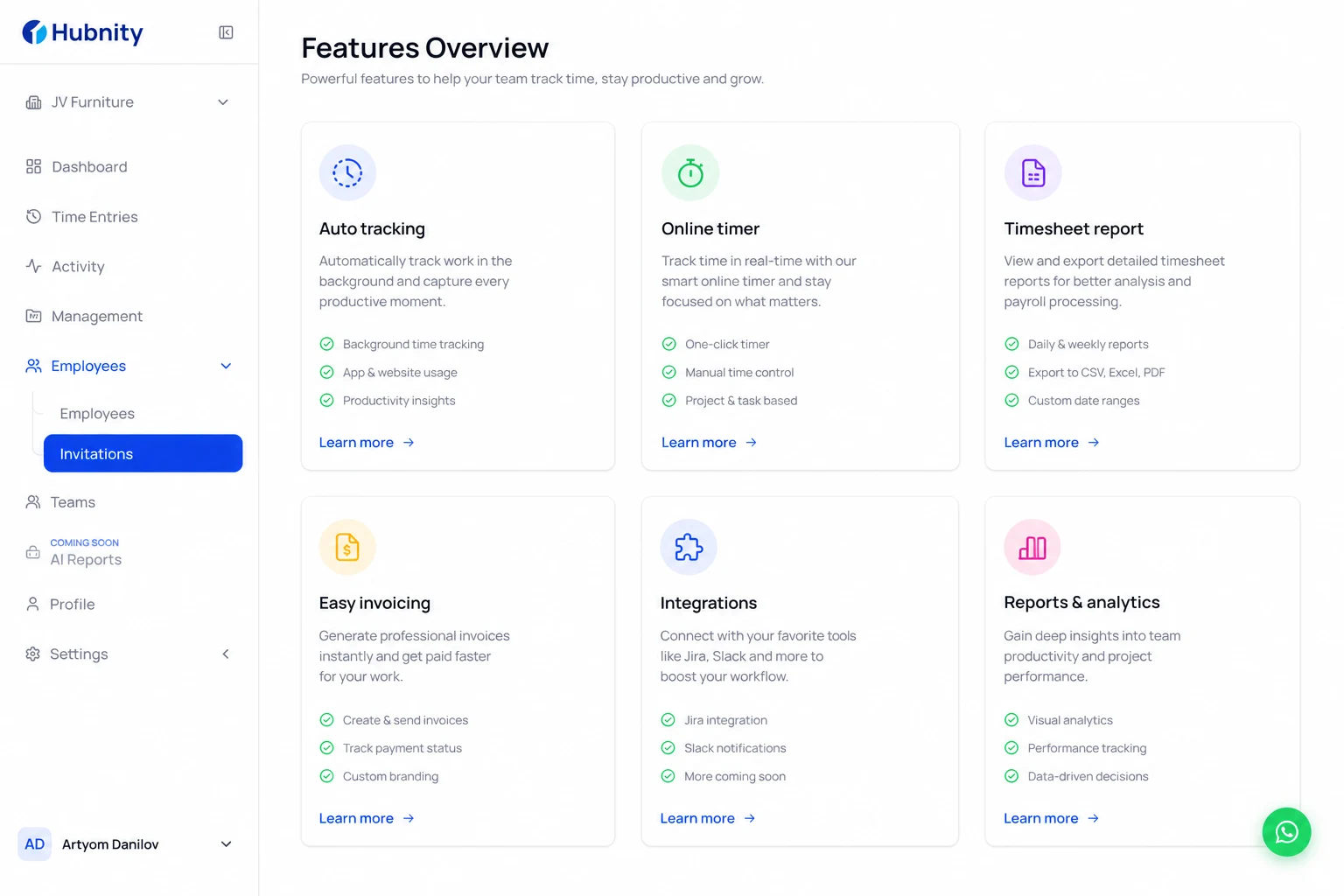 Core capabilities on hubnity.eu screenshot